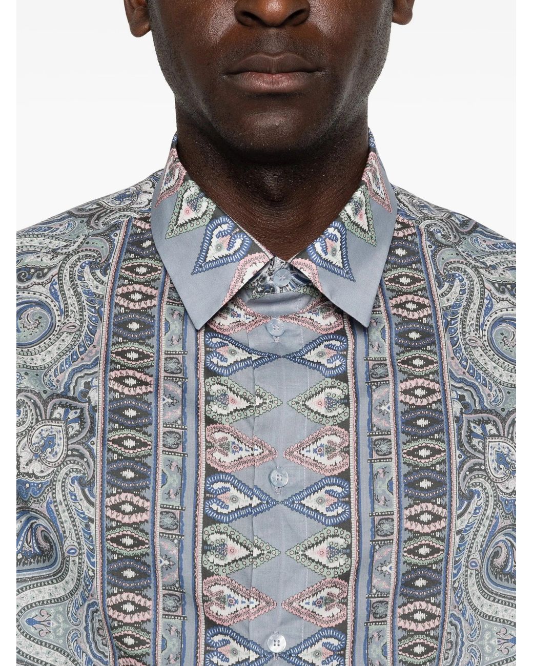 Etro Blue Cotton Easy Short Sleeve Shirt