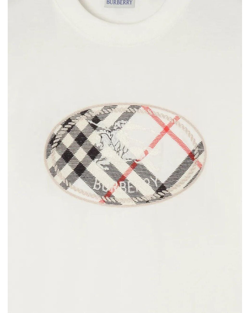 Burberry White Knight Stamp Check Cotton T-Shirt