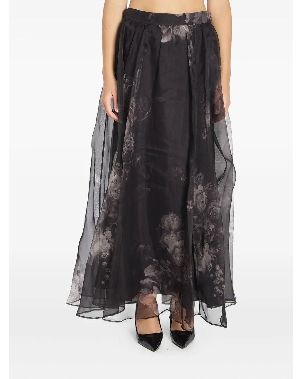 Zimmermann Black Floral Hypnotic Maxi Skirt
