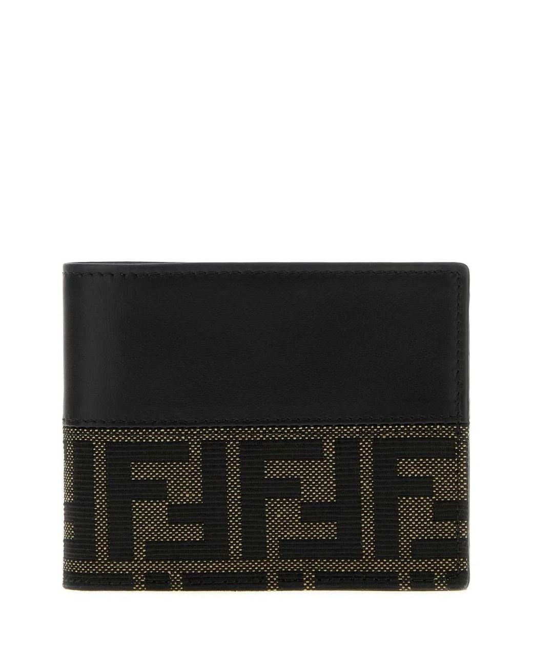 Fendi Black Two-Tone Jacquard And Leather Ff Wallet for men