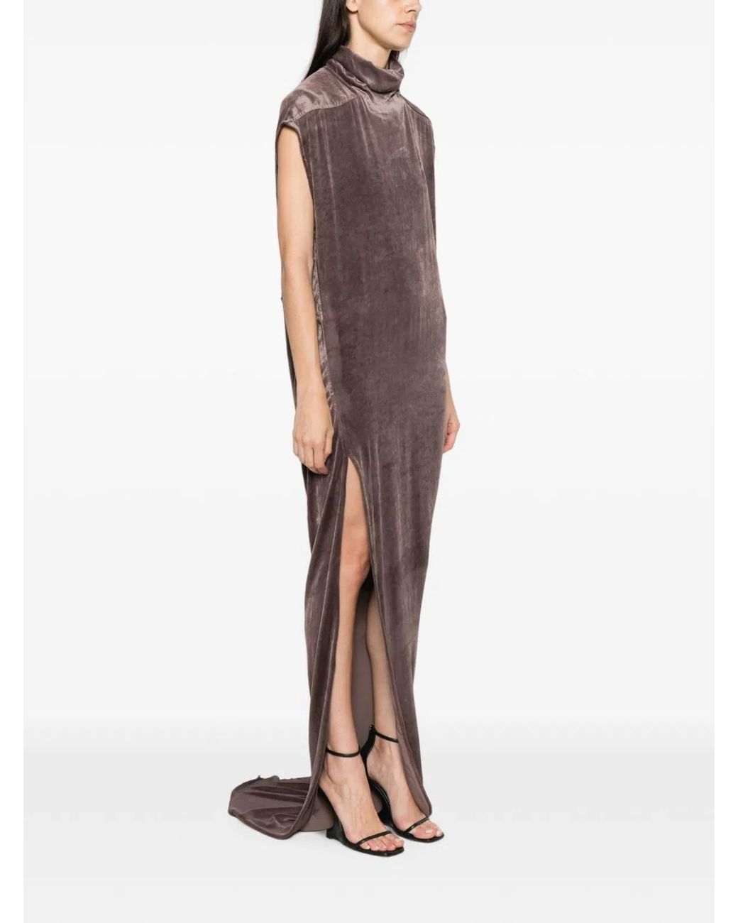 Rick Owens Brown High Neck Sleeveless Draped