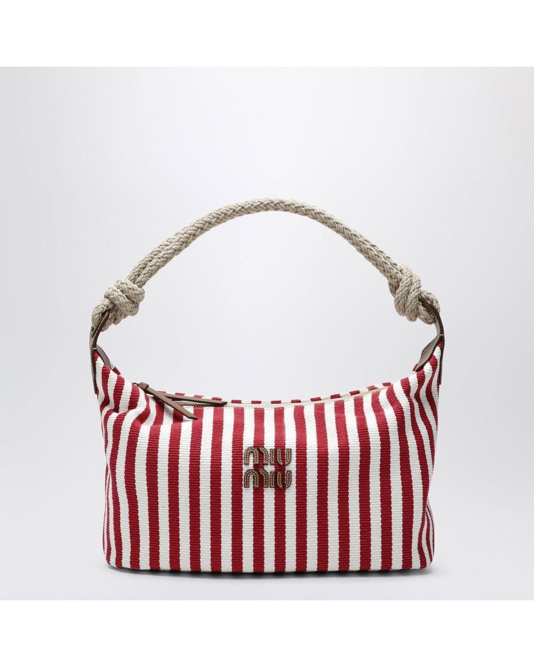 Miu Miu Red Striped Rope-Handle Tote Bag
