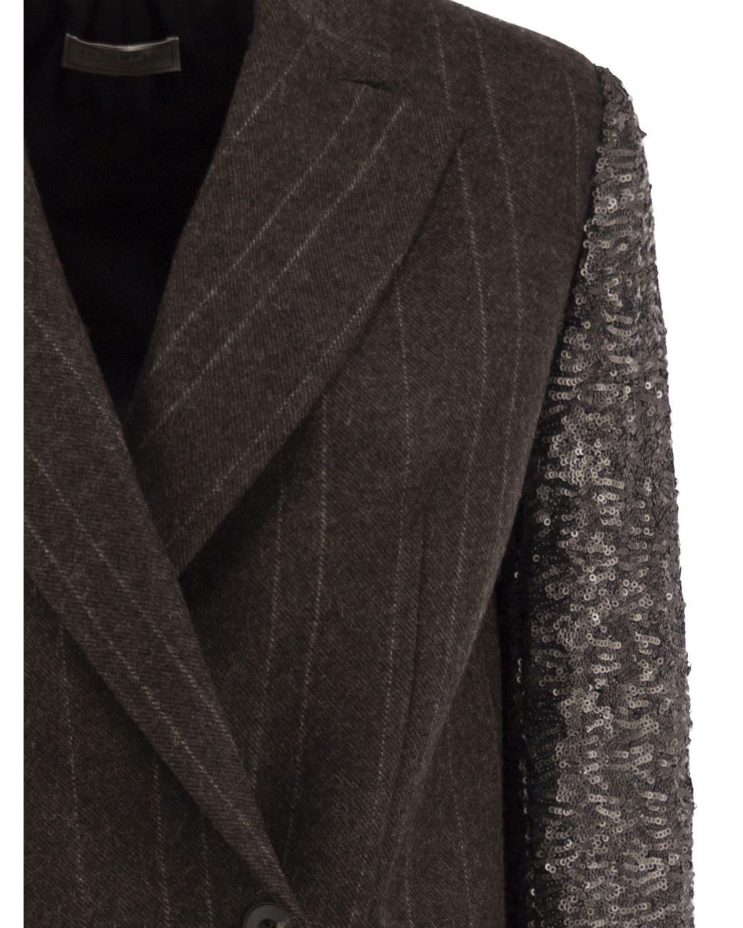 Antonelli Black Double-Breasted Pinstripe Blazer With Sequin Sleeves