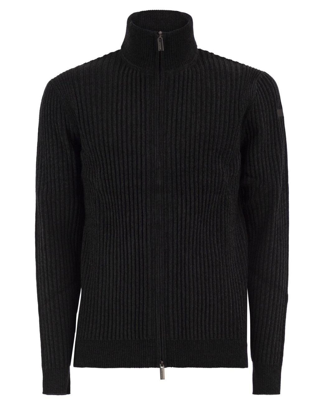 Rrd Black Ribbed Zip-Up Cardigan for men