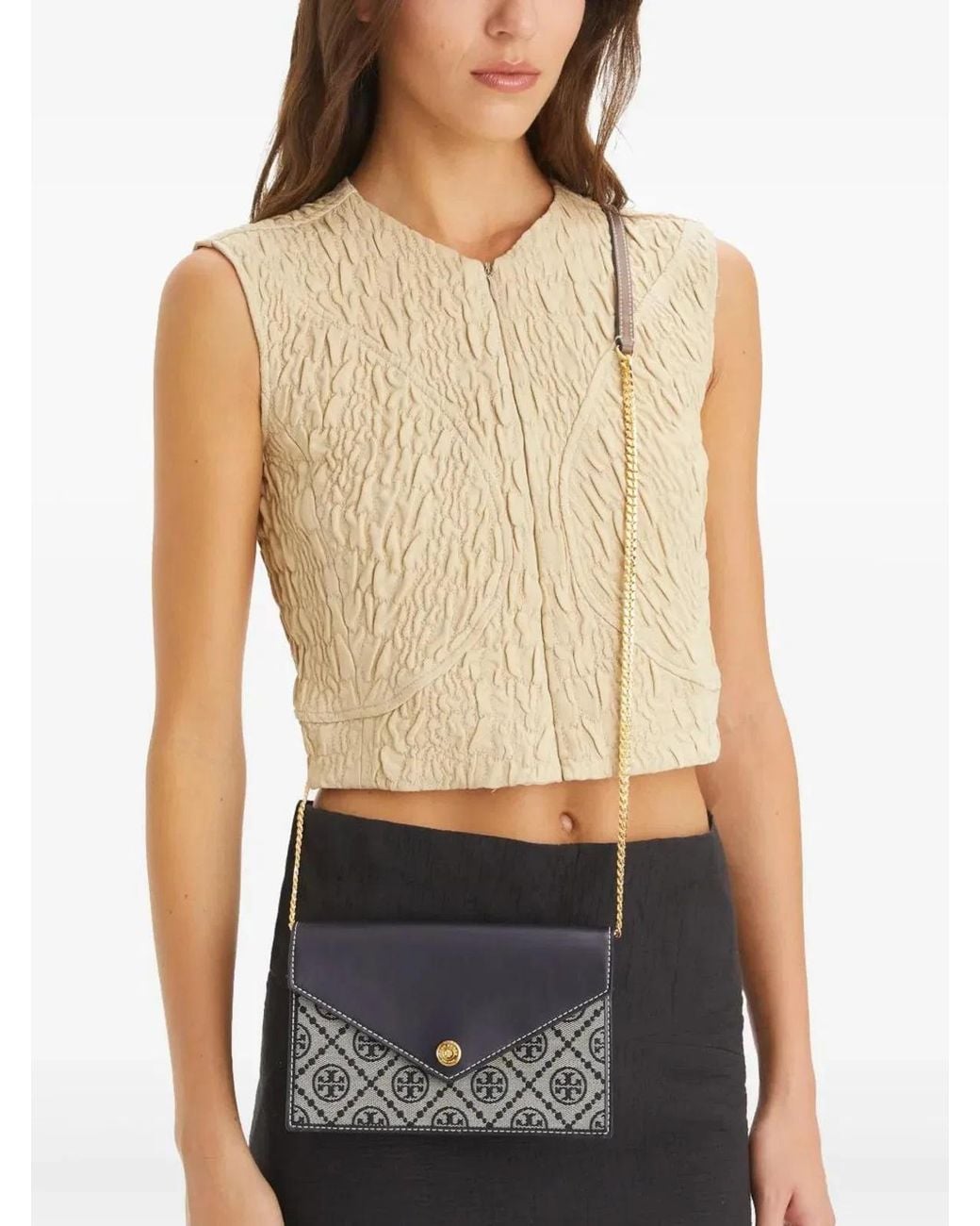 Tory Burch Blue T-Monogram Envelope Wallet On Chain