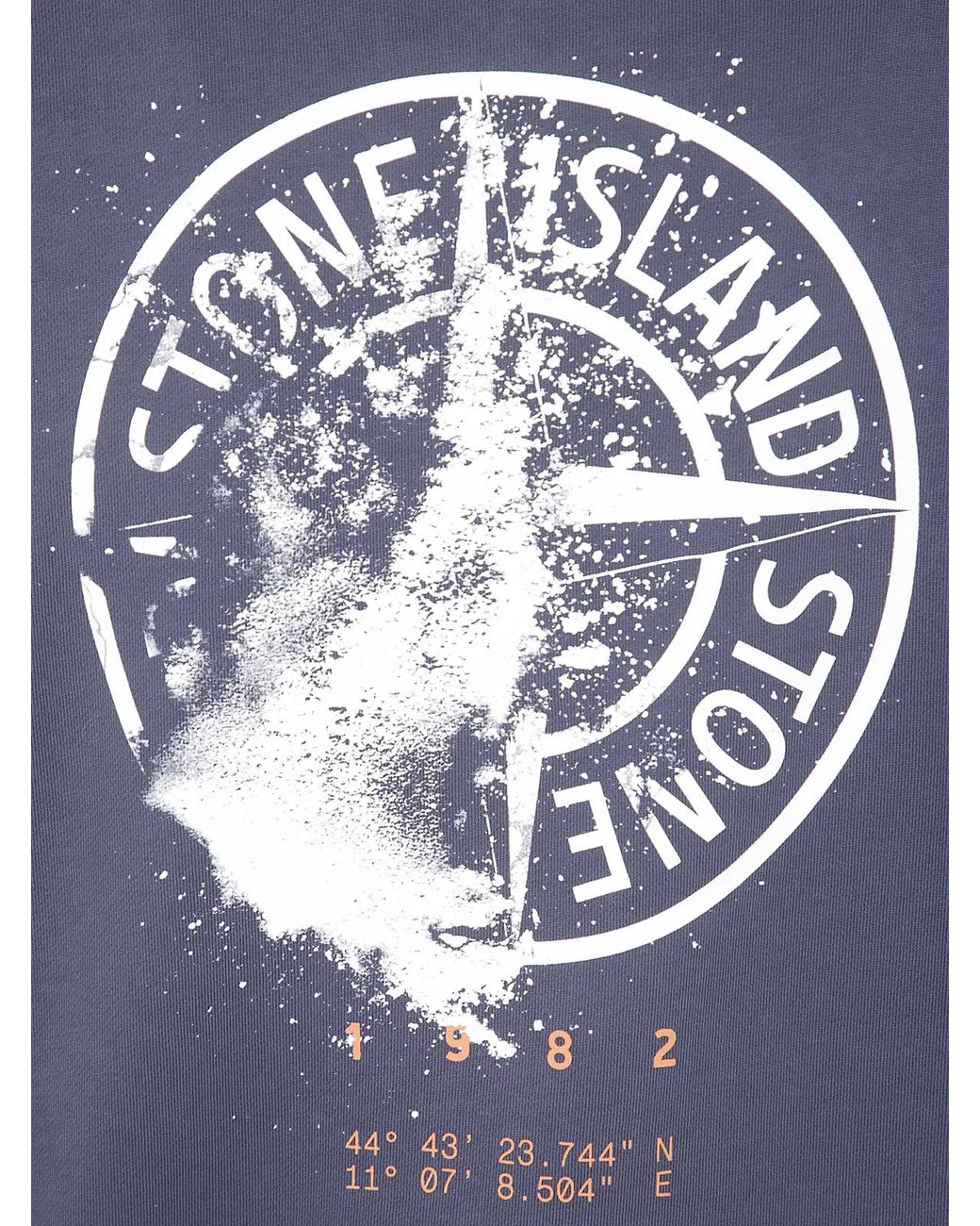 Stone Island Blue Cotton Crew Neck Sweatshirt With Oversized Compass Back Print for men
