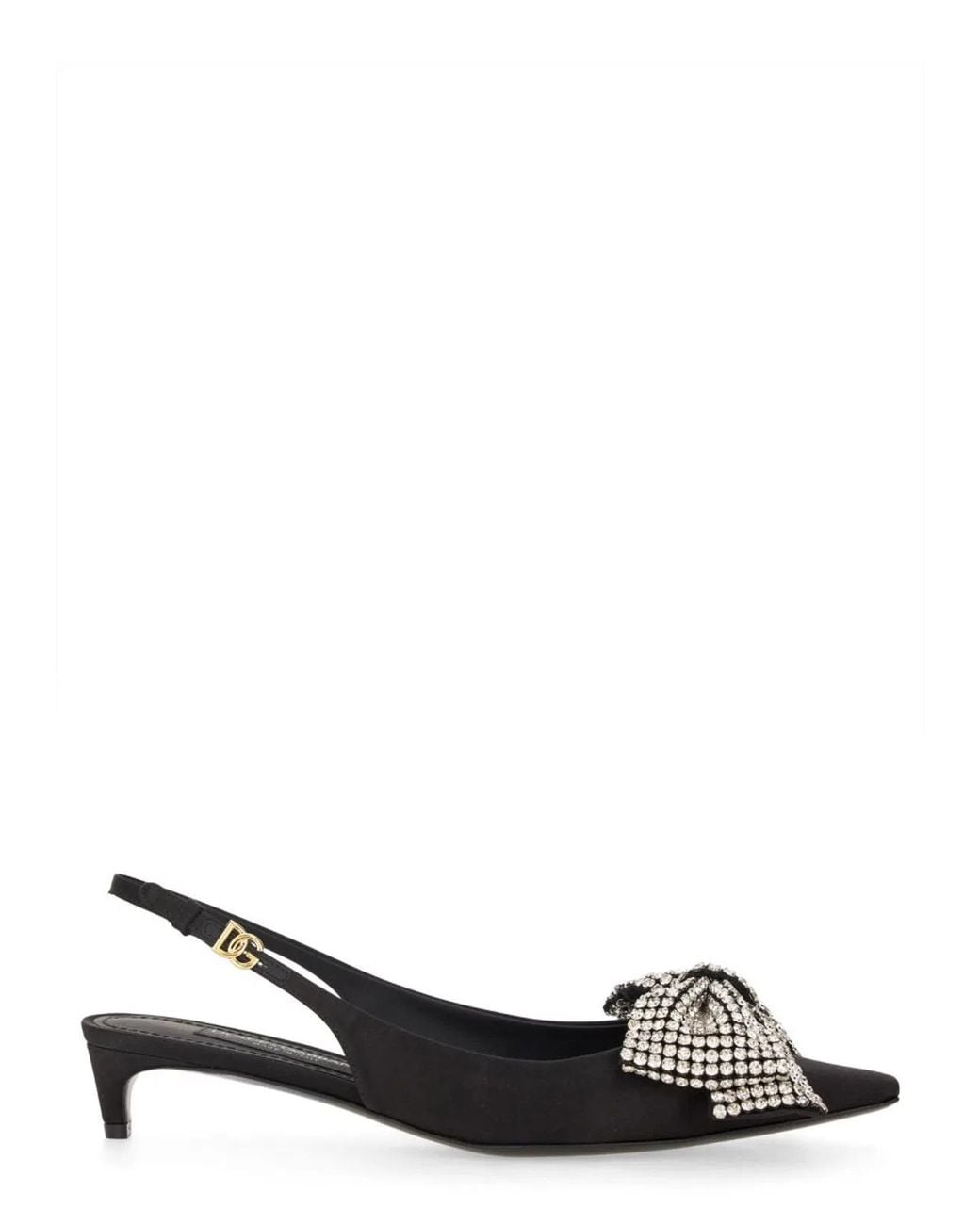 Dolce & Gabbana Black Satin Slingback With Rhinestone Embroidery Pumps