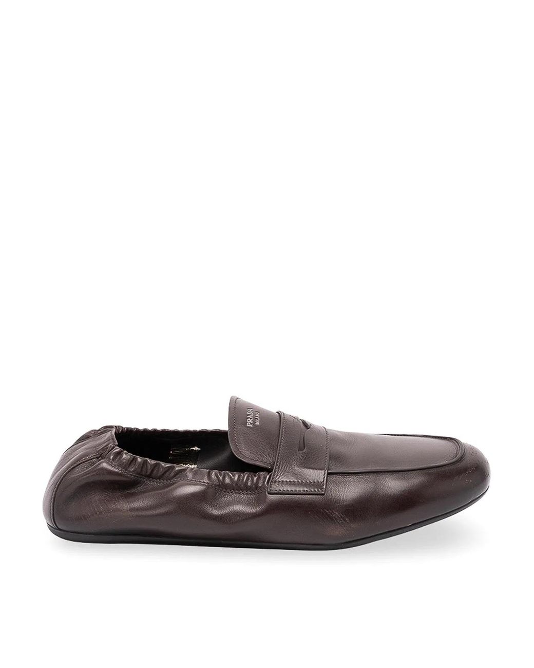 Prada Brown Shuffle Antiqued Leather Loafers for men