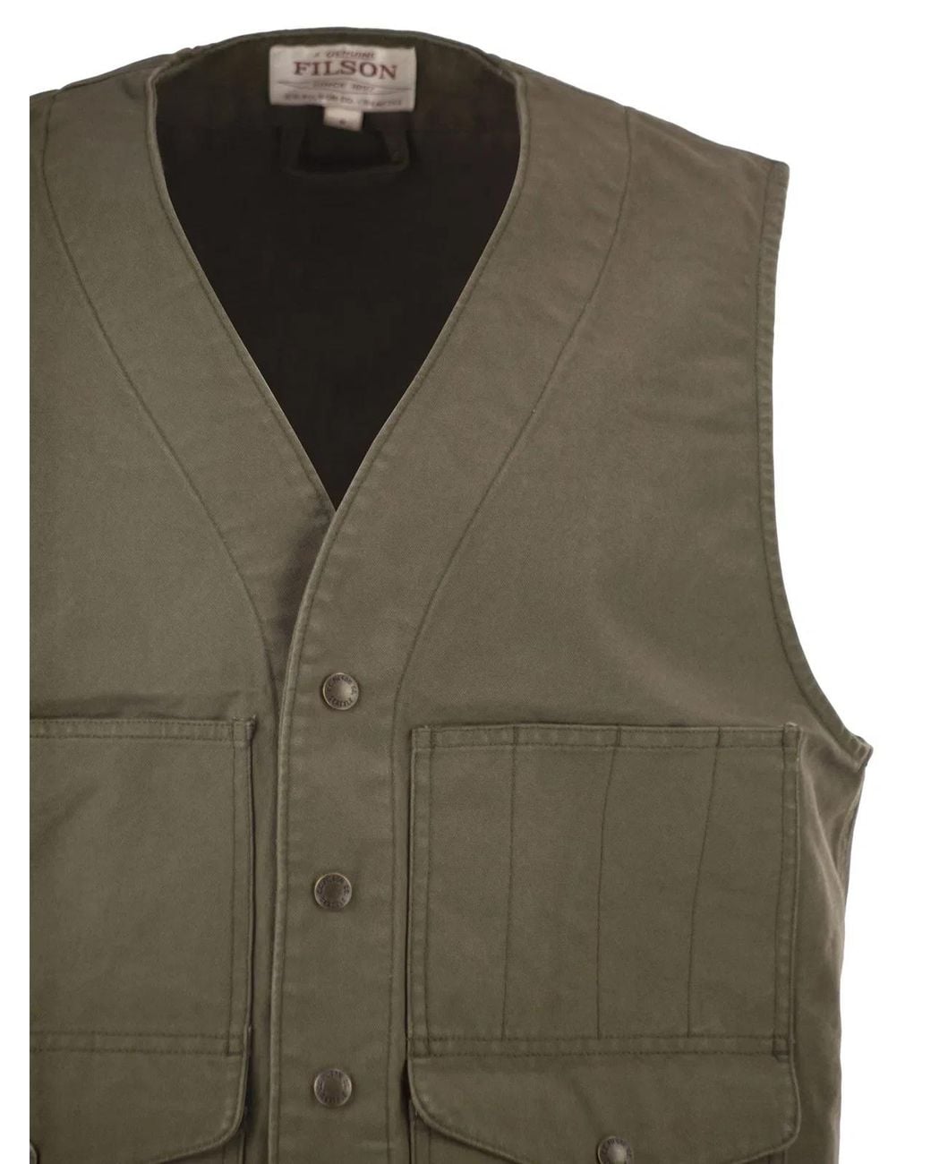 Filson Green Cotton Utility Vest With Patch Pockets for men