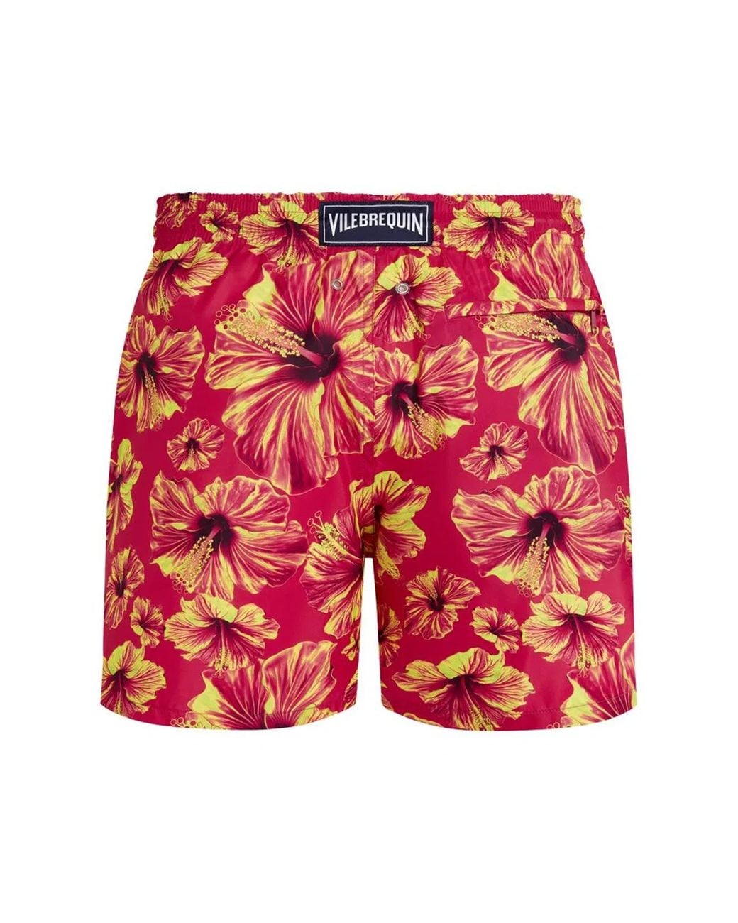 Vilebrequin Red Swim Shorts With Hibiscus Print And Matching Pouch for men