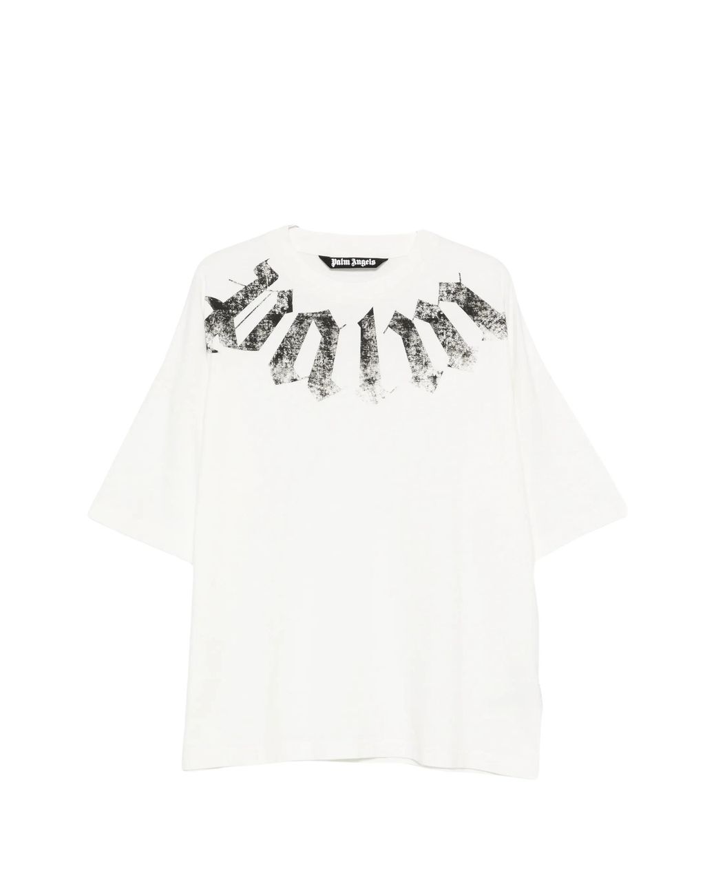 Palm Angels White Big Neck Logo Printed T-Shirt for men