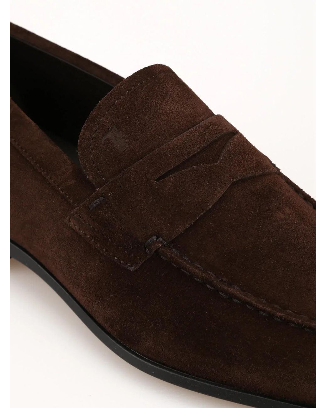 Tod's Brown Dark Suede Square Toe Loafers for men