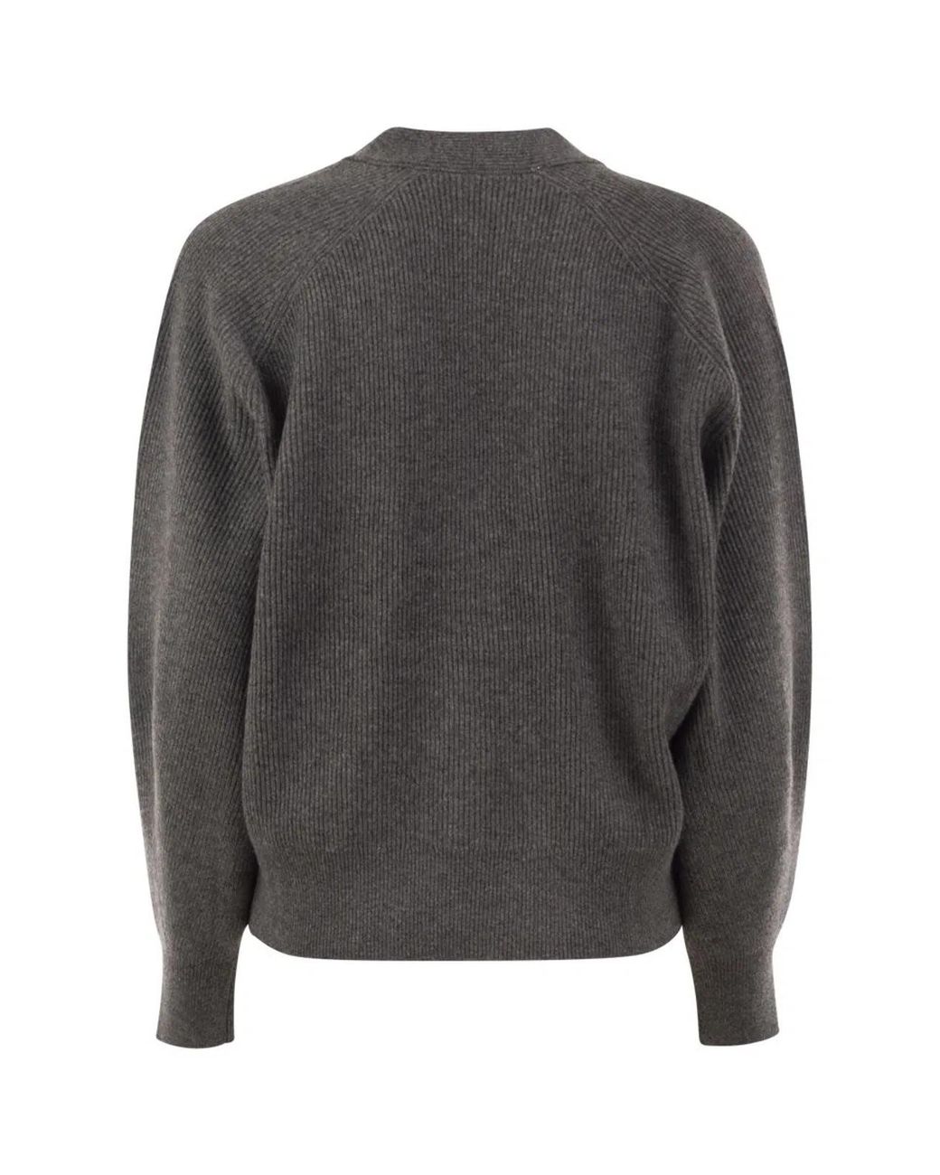Brunello Cucinelli Black Ribbed Cashmere V-Neck Cardigan