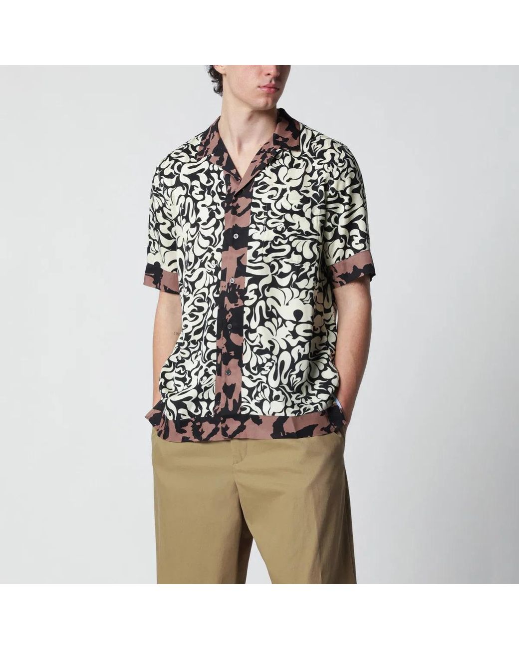 Dries Van Noten Black Shirt With Graphic Squiggle Print for men