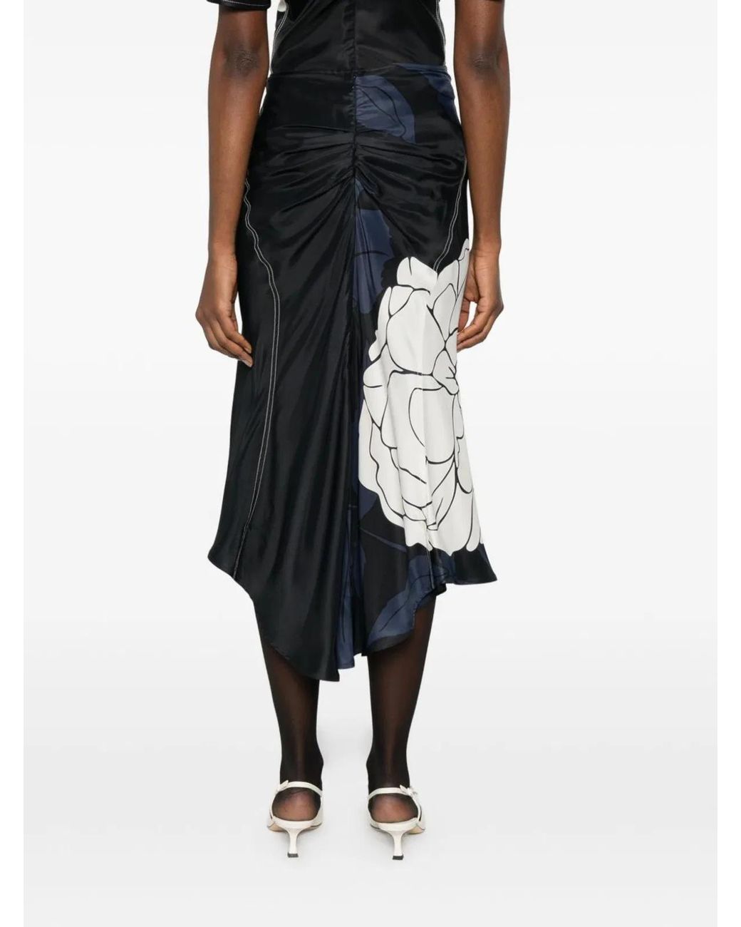 Victoria Beckham Blue Midi Skirt Flower Draped