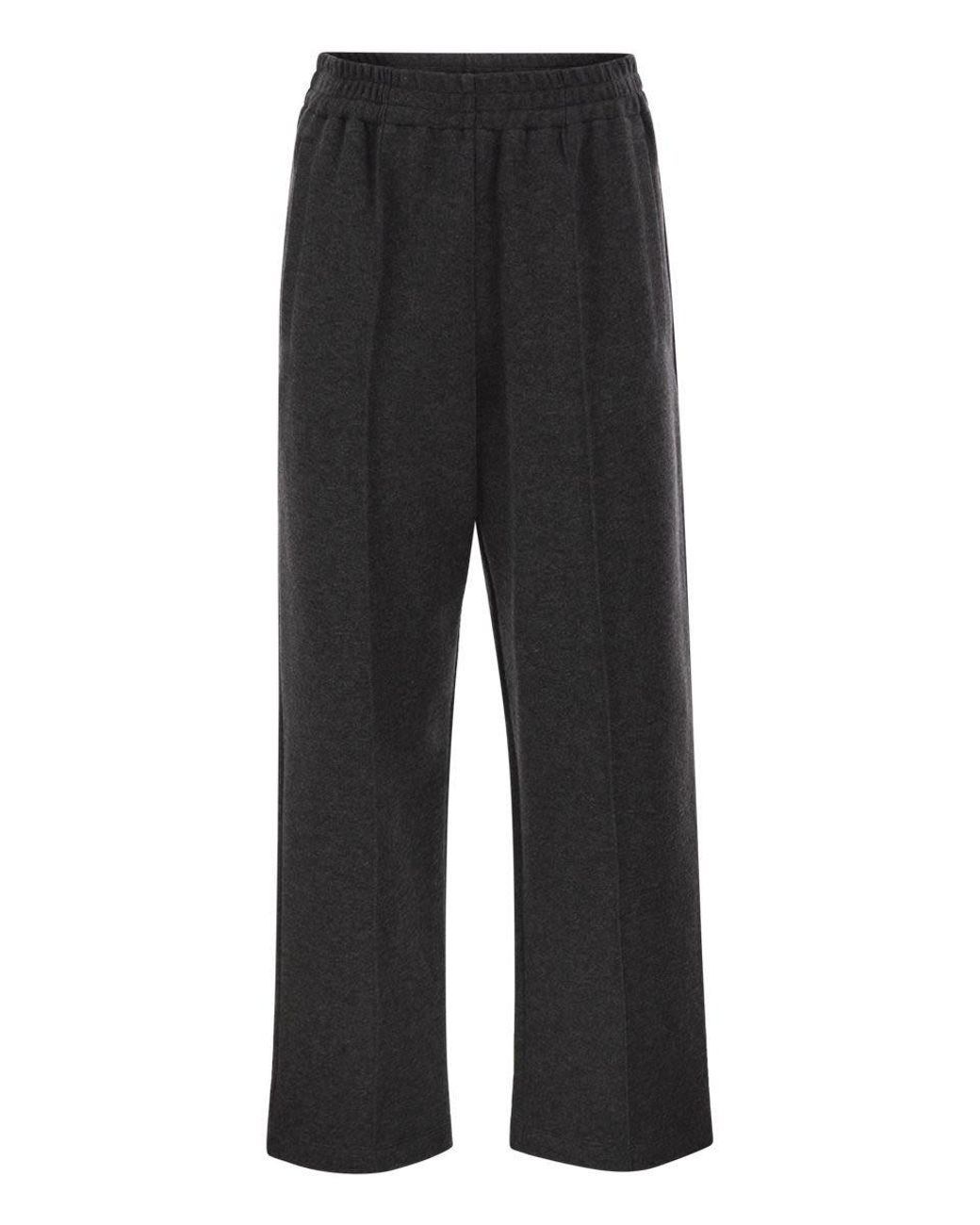 Brunello Cucinelli Black Wide-Leg Cotton And Cashmere Jersey Trousers