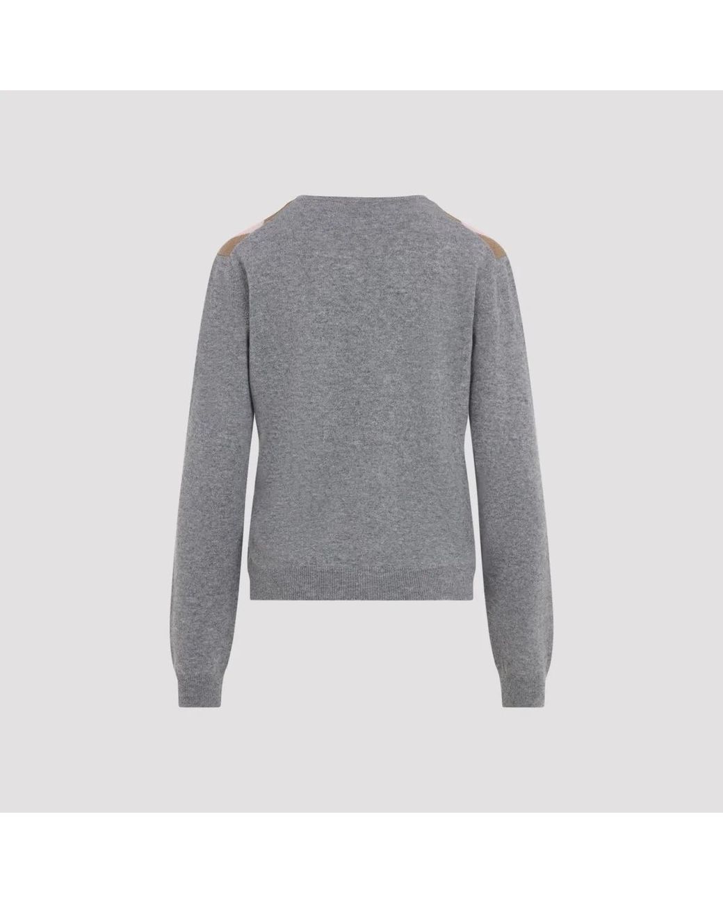Prada Gray Grigio Cammello Argyle V-Neck Sweater