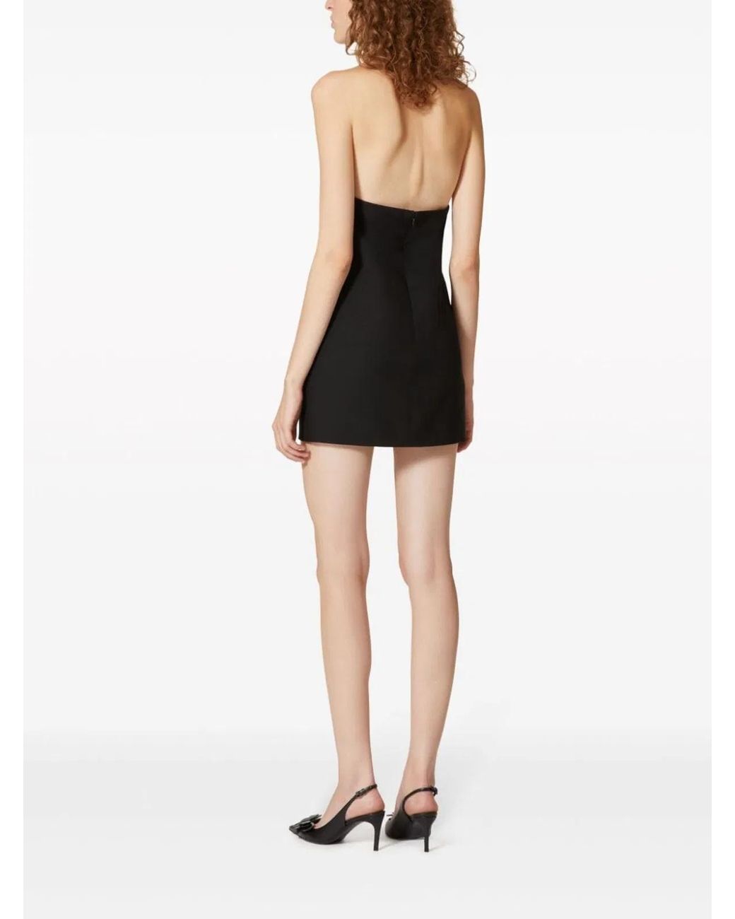 Valentino Black Vestido Negro Tirantes Escote Flor