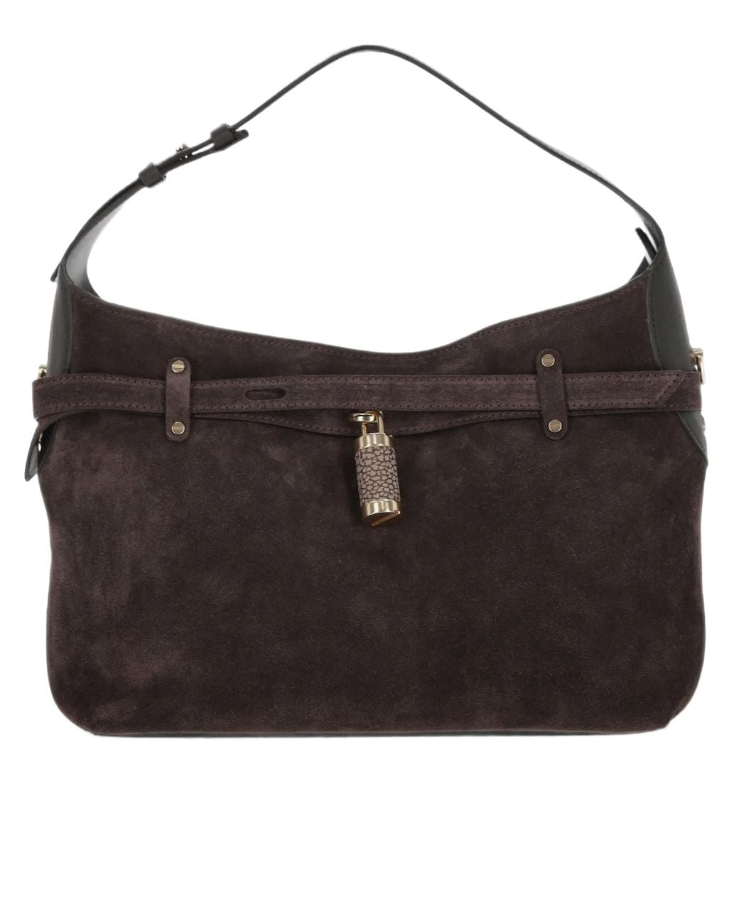 Borbonese Small Premere Hobo Suede Padlock Shoulder Bag in Black | Lyst UK