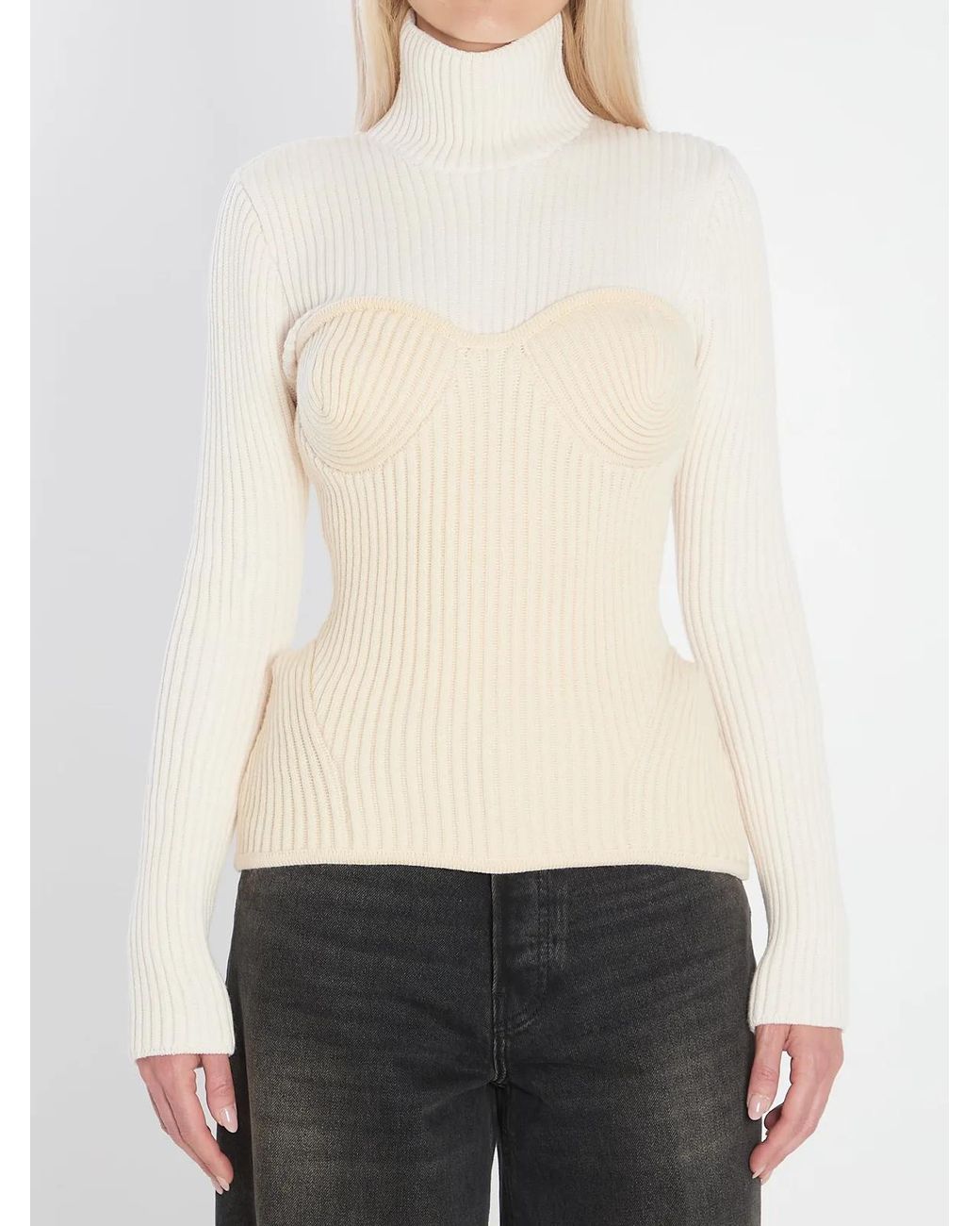 Jean Paul Gaultier White Ribbed Knit Pullover