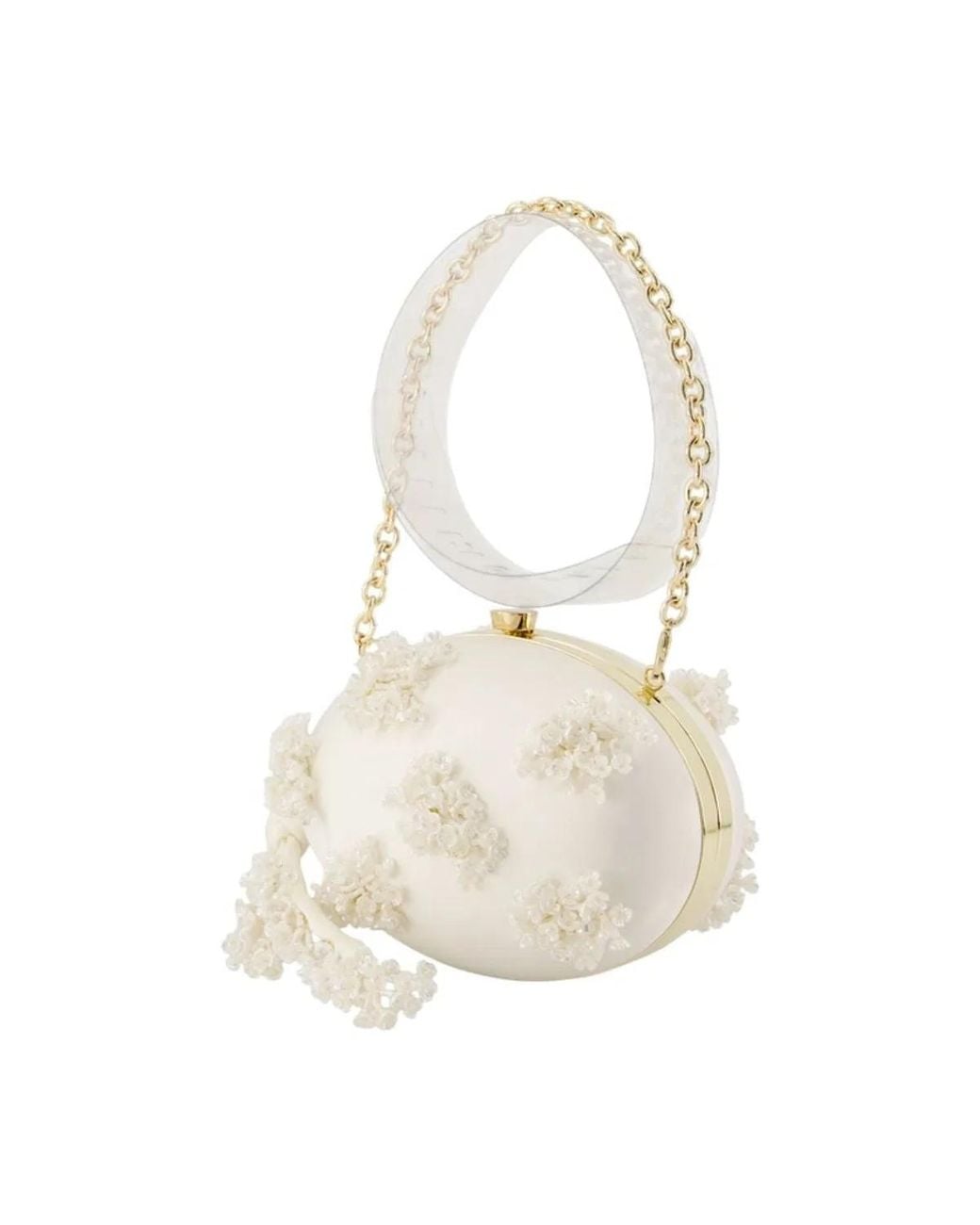 Self-Portrait White Self-Portrait Floral Beaded Oval Clutch