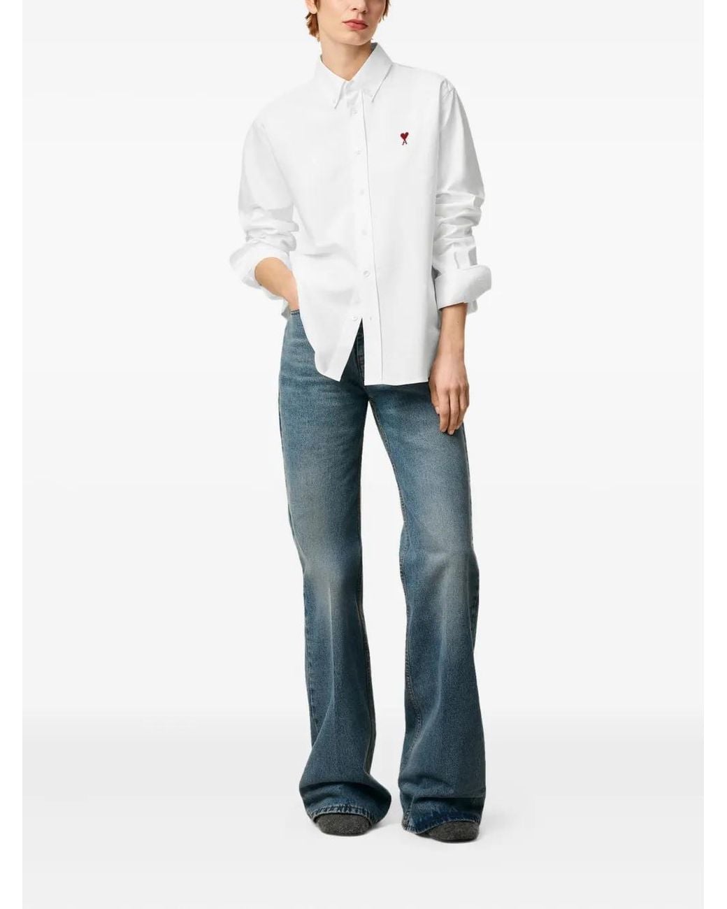 AMI White Cotton Ami De Coeur Shirt for men
