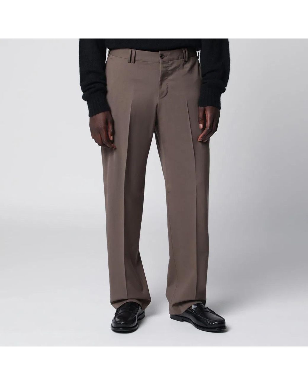 PT01 Brown Taupe Woolblend Trousers for men