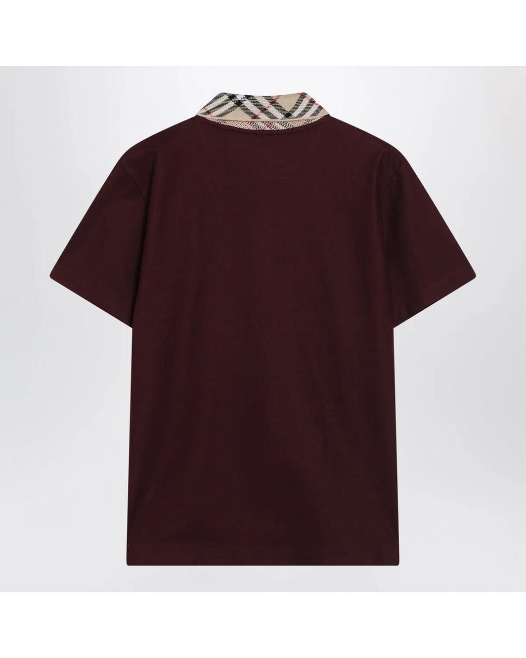Burberry Red Cotton Polo Shirt With Check Collar for men