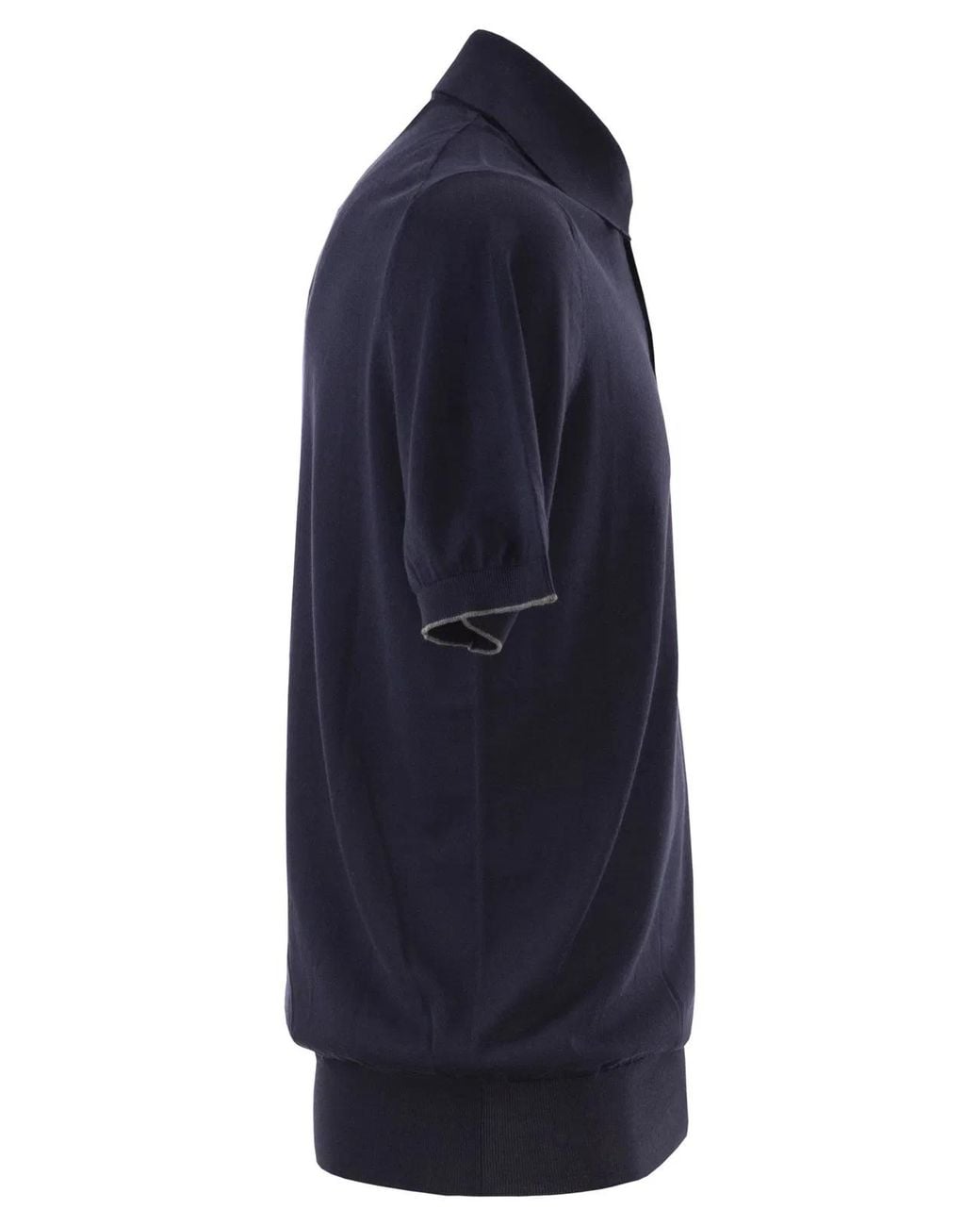 Brunello Cucinelli Blue Lightweight Cotton Knit Polo Shirt for men