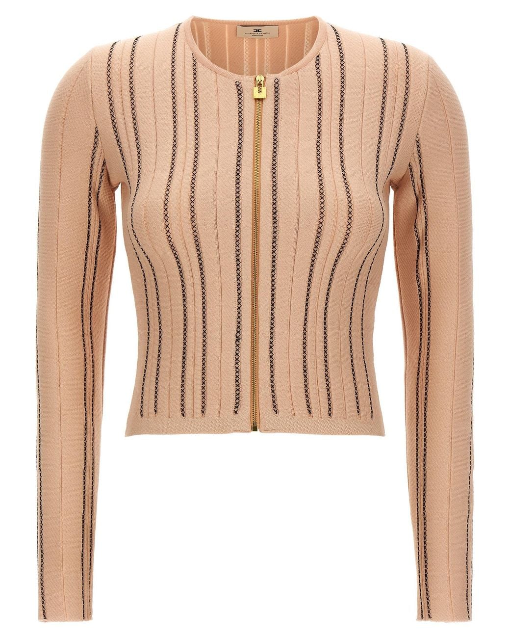 Elisabetta Franchi Pink Cropped Knit Cardigan