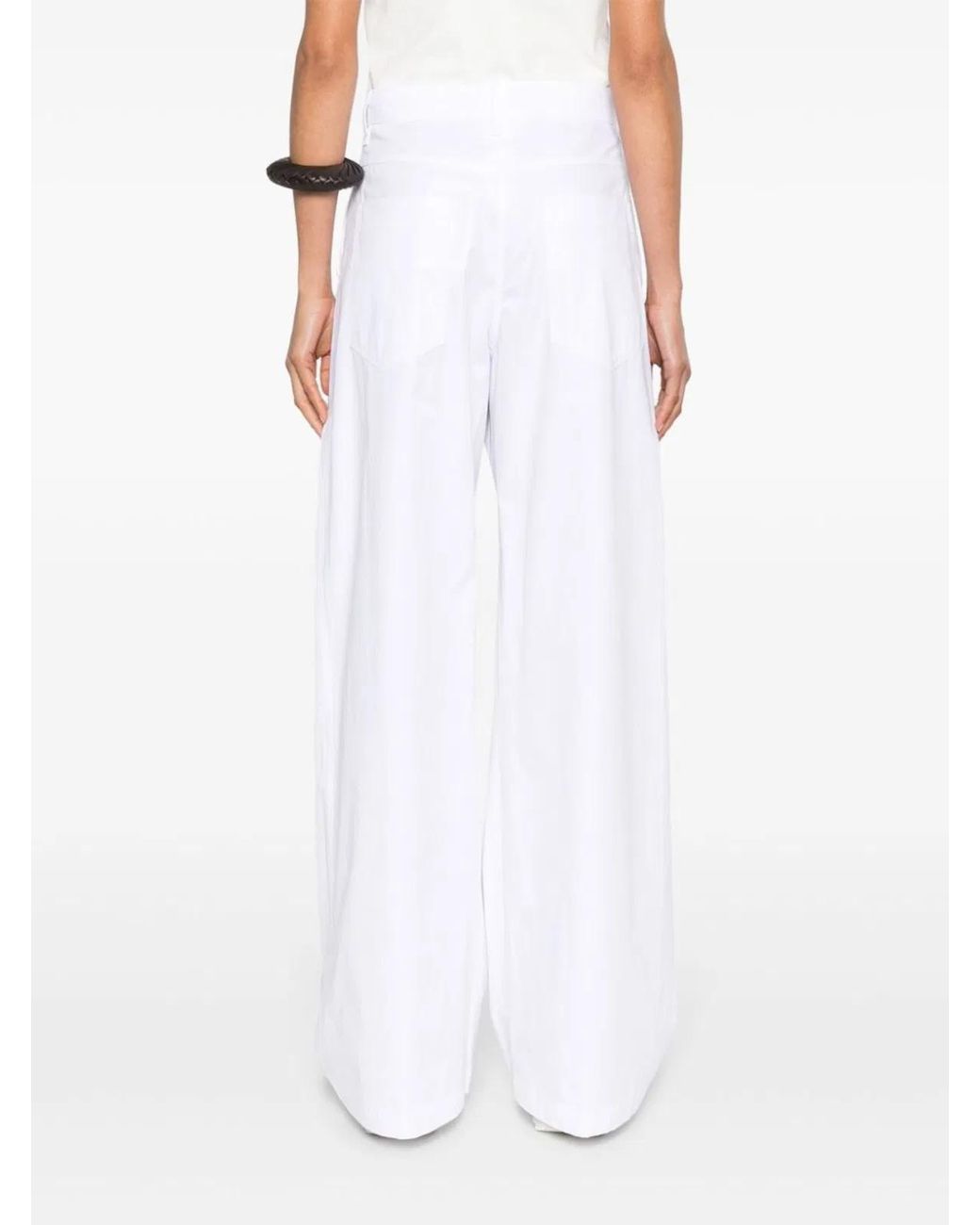 Max Mara White Wide-Leg Cotton Trousers