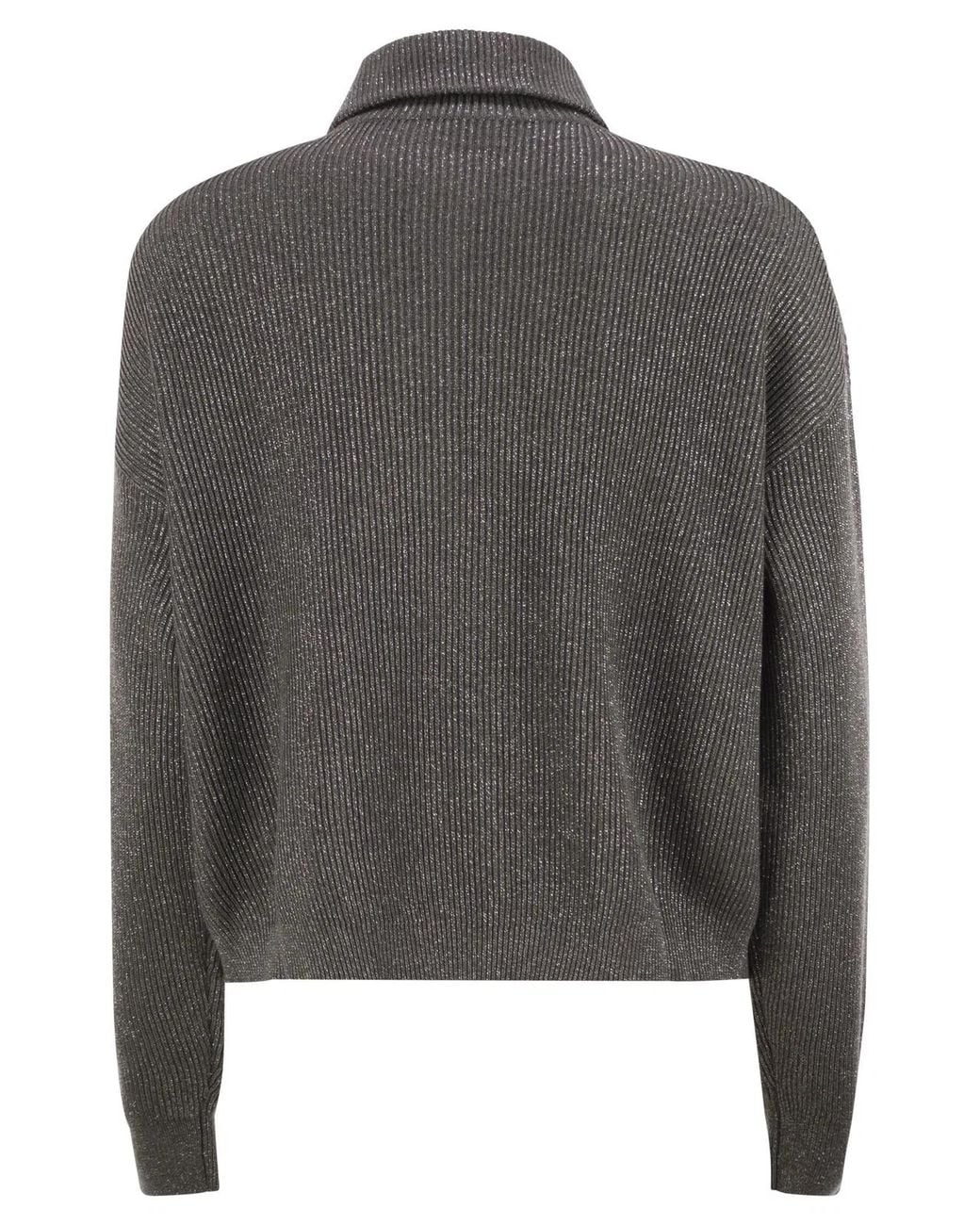 Brunello Cucinelli Gray Cotton And Viscose Rib Knit High Collar