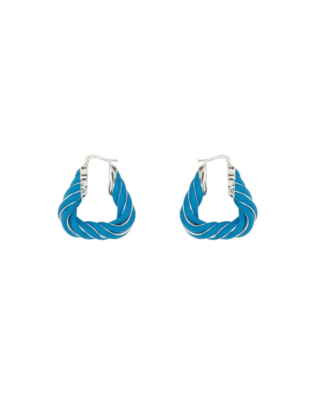 Bottega Veneta Blue Triangular Twist Hoop Earrings