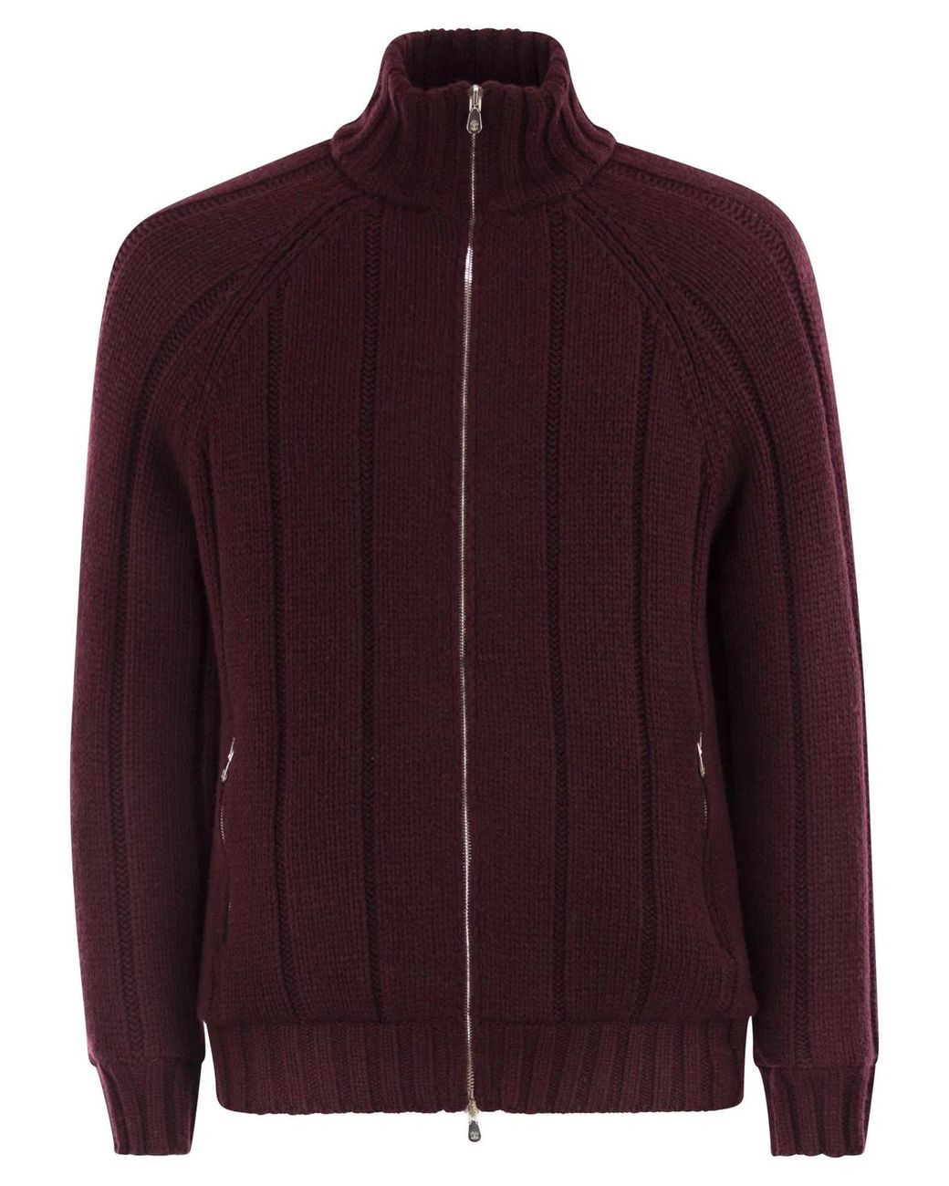 Brunello Cucinelli Red Cashmere Knit Down Jacket With Zip for men