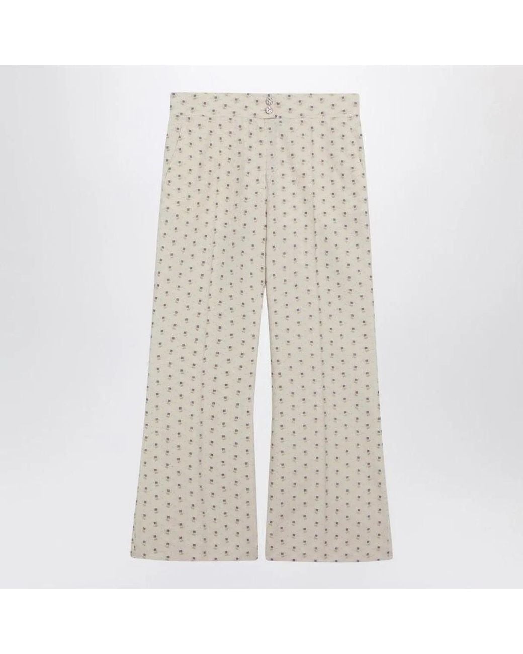 Valentino Natural Ivory Trousers With Floral Pattern