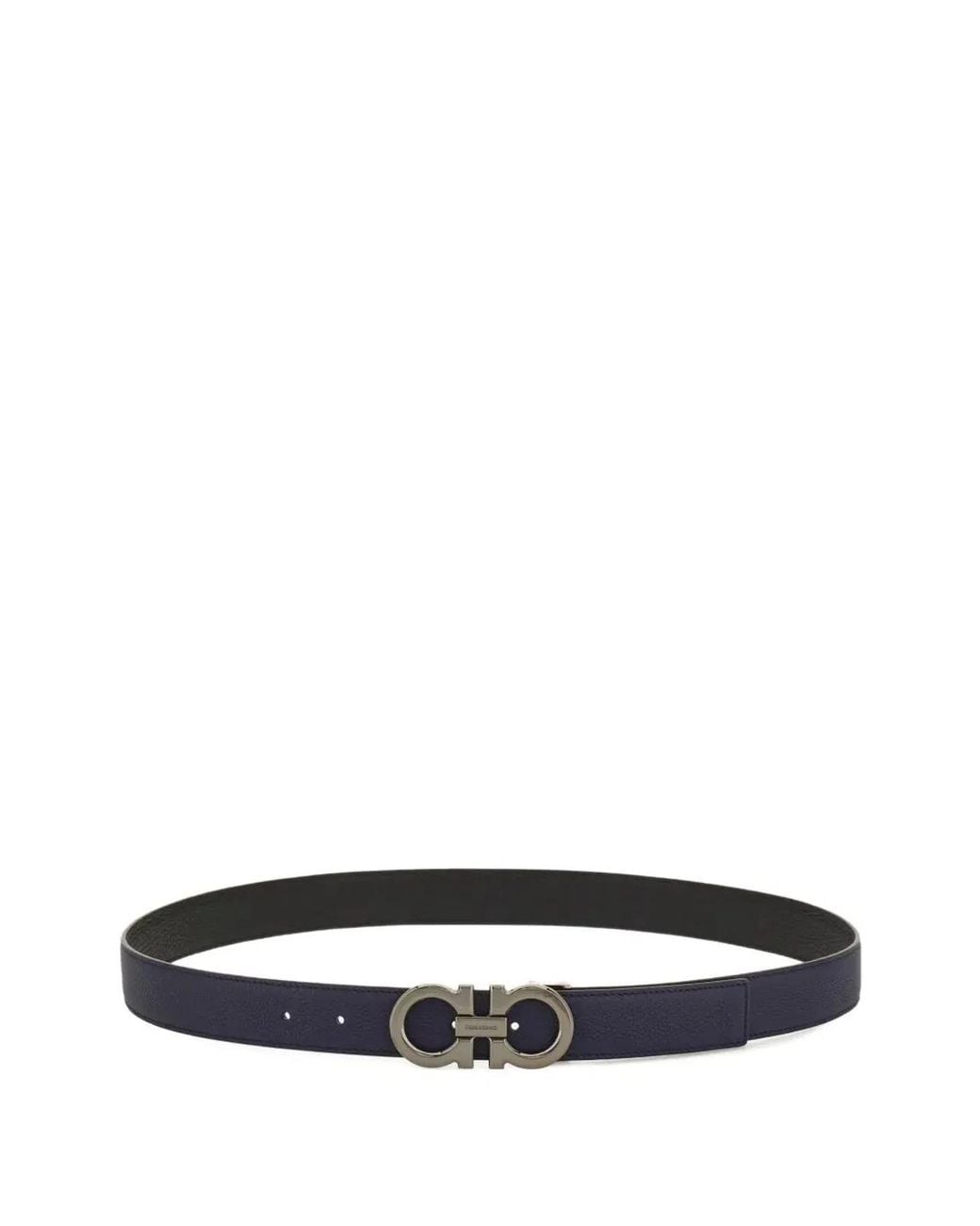 Ferragamo White Gancini Grained Leather Reversible Belt for men