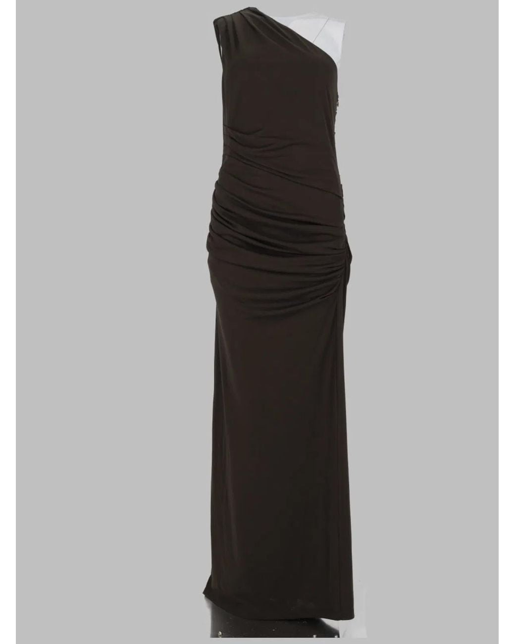 ROTATE BIRGER CHRISTENSEN Black Asymmetrical One-Shoulder Fitted Midi Dress With Gathered Ruching