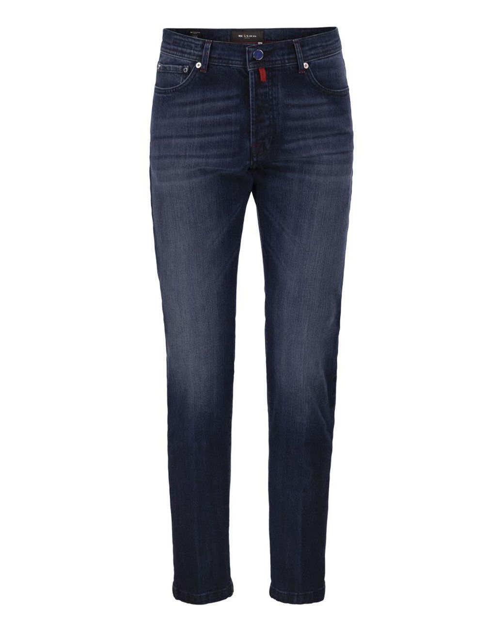 Kiton Blue Five-Pocket Stretch Denim Jeans for men