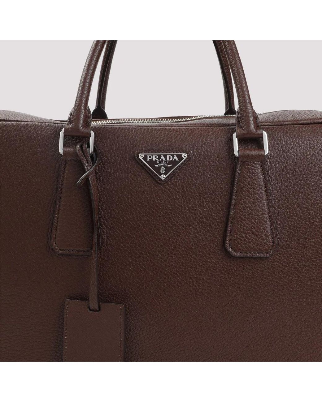 Prada Brown Grained Leather Tote Bag for men