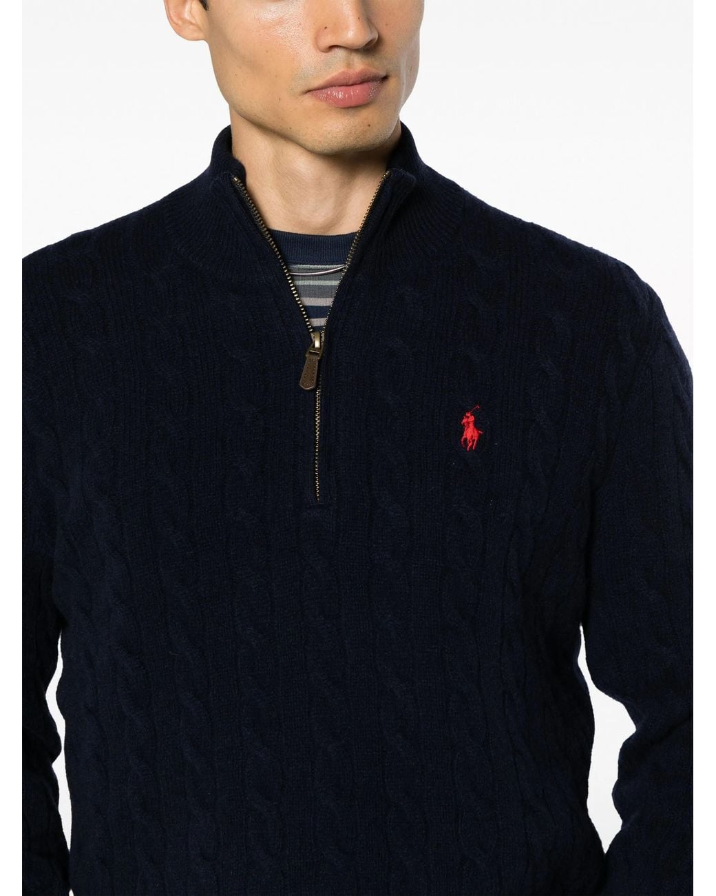 Polo Ralph Lauren Blue Cable-Knit Quarter-Zip Jumper for men