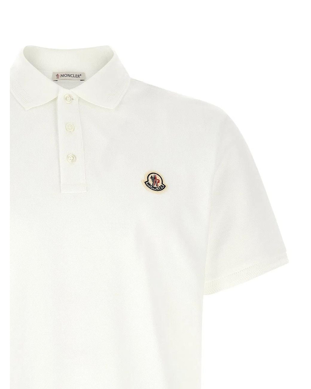 Moncler White Logo Patch Polo Shirt for men