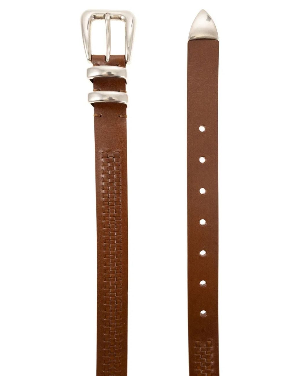 Brunello Cucinelli Brown Calfskin Belt With Woven Decoration for men