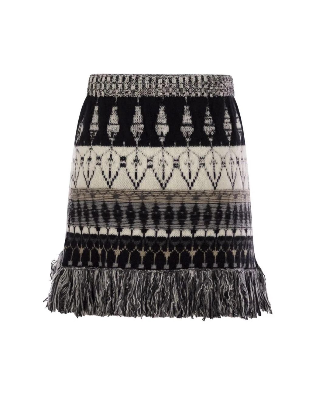 Vanisé Black Wool And Cashmere Blend Jacquard Skirt