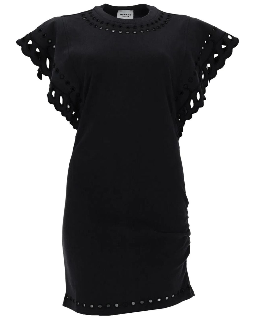 Isabel Marant Black Eyelet-Trim Cutout Sleeve Mini Dress