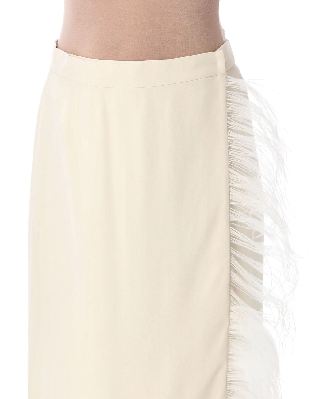 Alberta Ferretti Natural Feather-Trim Midi Skirt