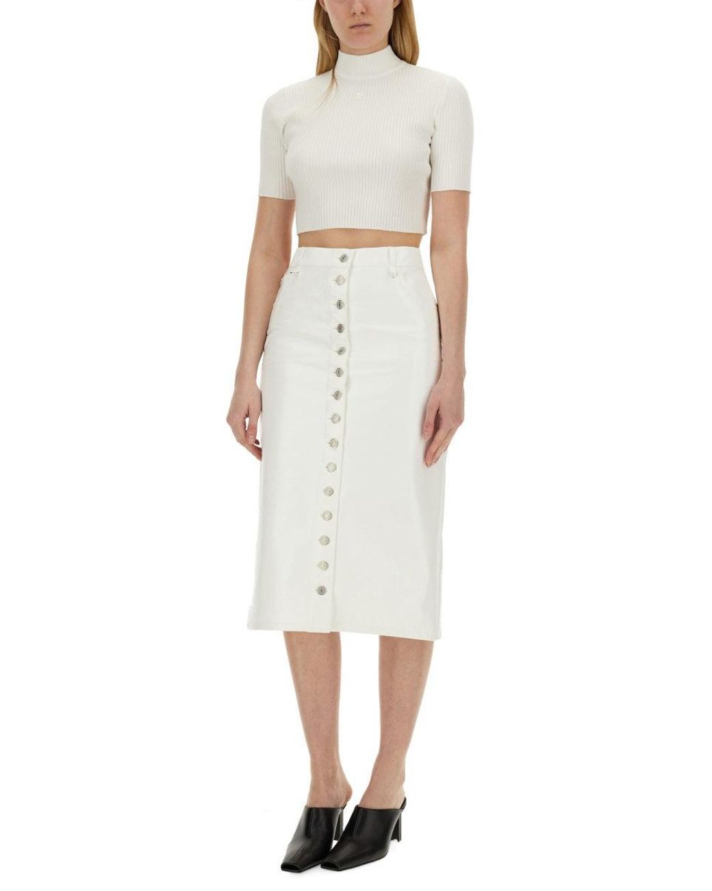 Courreges White Ribbed Fitted Crop Top