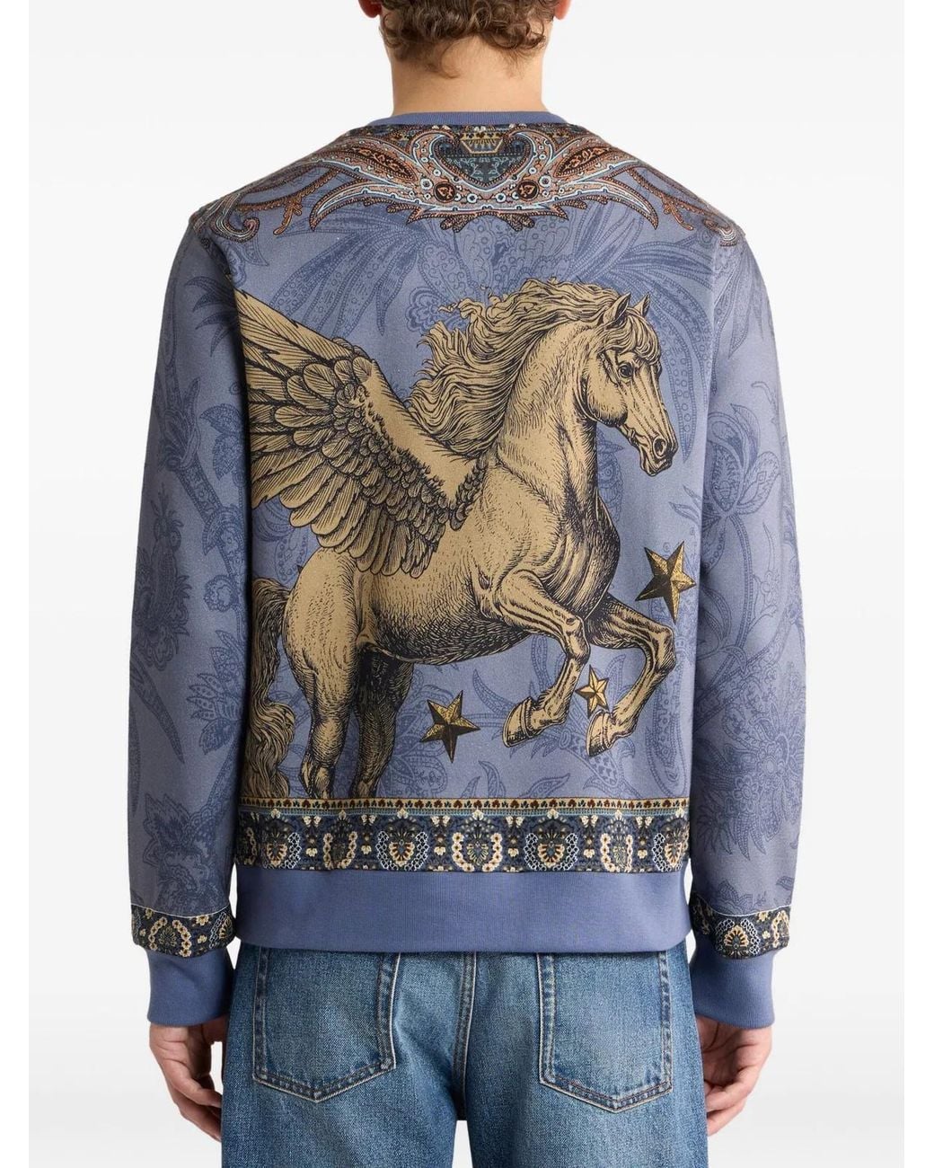 Etro Blue Cotton Nylon Elasthan 3D Logo Sweatshirt for men