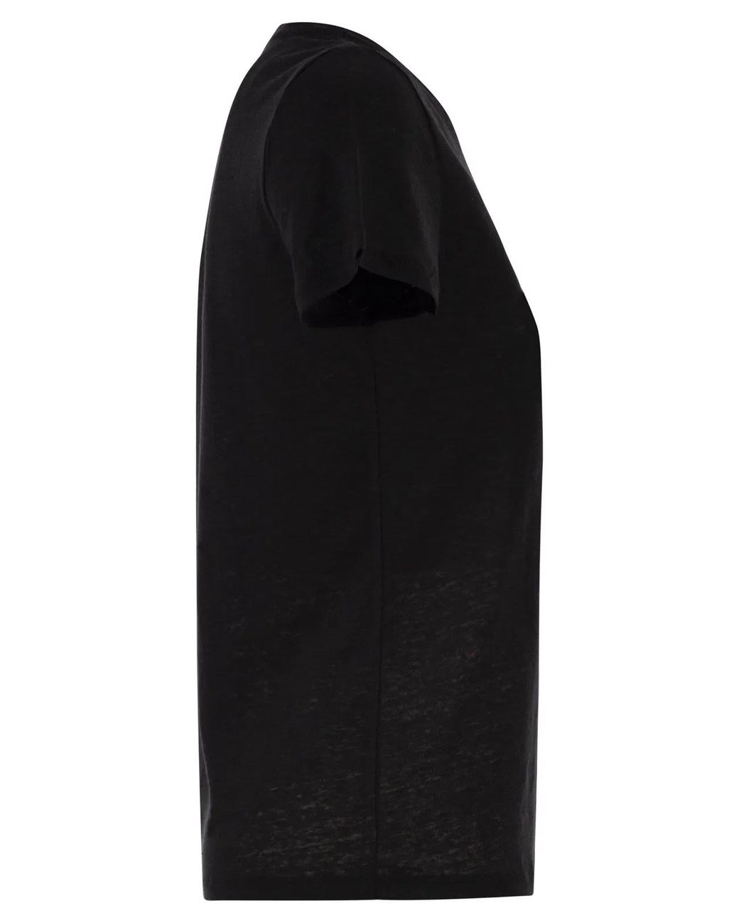 Majestic Black Stretch Linen T-Shirt With Round Neckline