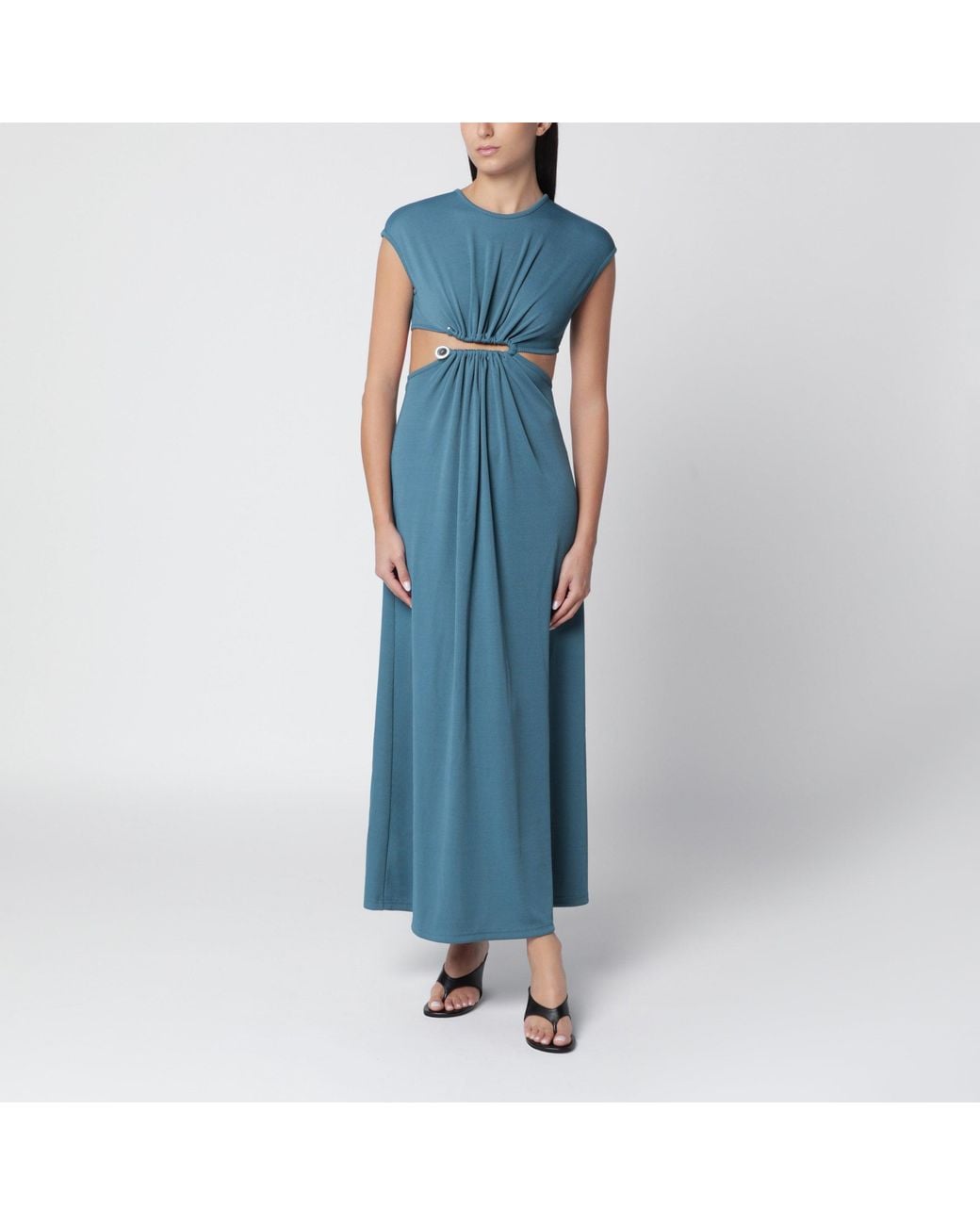 Christopher Esber Blue Droplet Crystal Clasp Petrol Jersey Dress