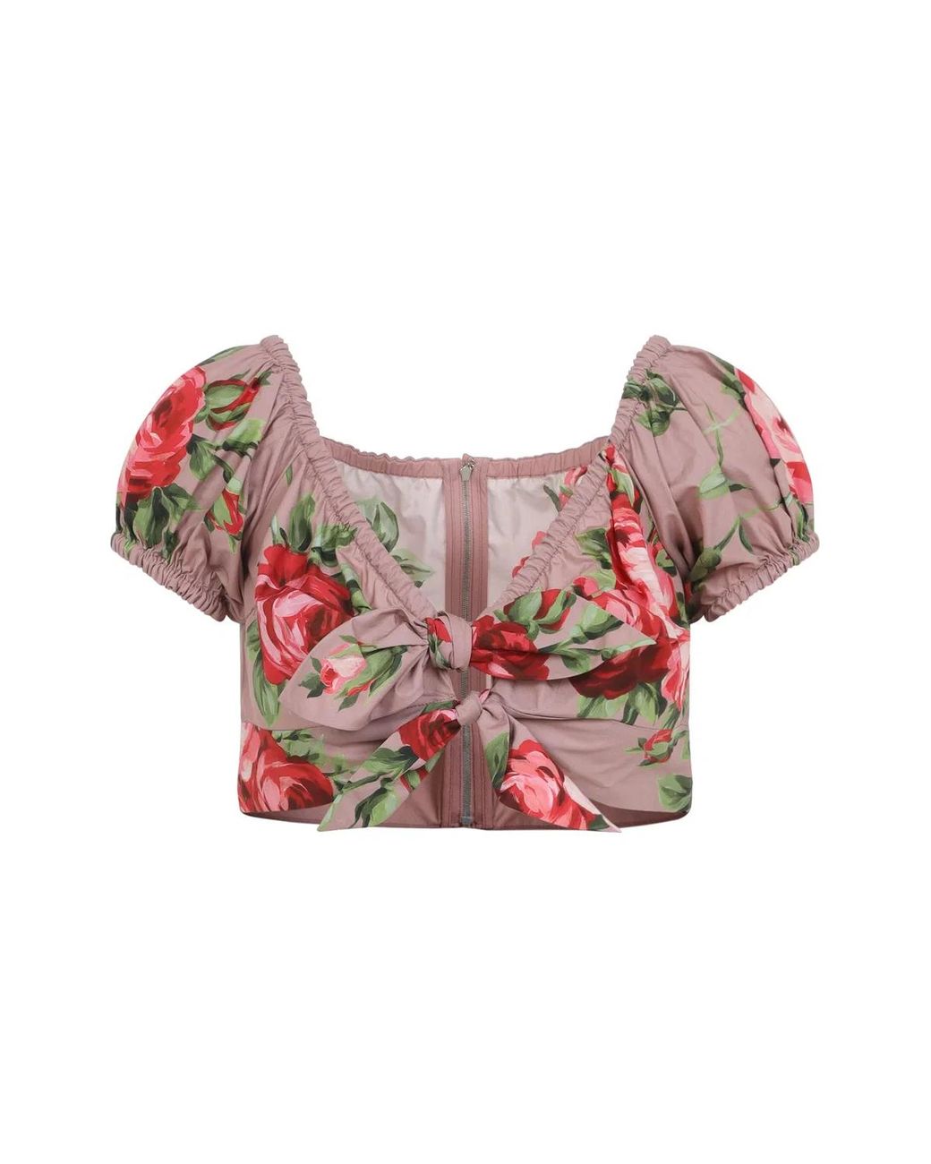 Dolce & Gabbana Red Dolce & Gabbana Rose Bouquet-Print Cotton Top